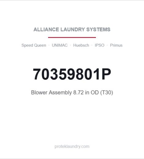 Alliance 70359801P Blower Assembly 8.72 in OD (T30)