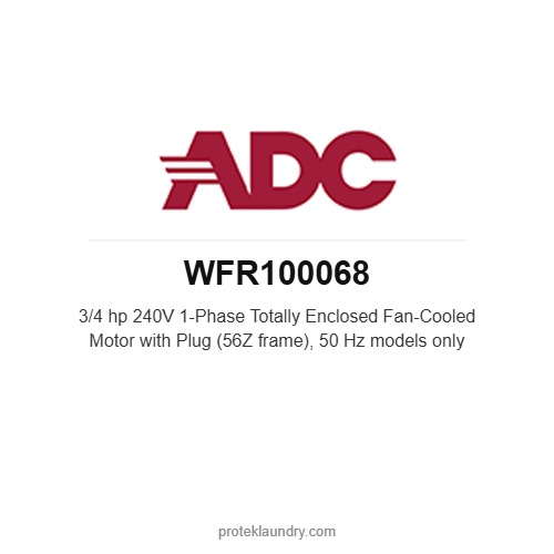 ADC WFR100068 3/4 hp 240V 1-Phase Totally Enclosed Fan-Cooled Motor with Plug (56Z frame), 50 Hz models only - American Dryer commercial tumble dryer spare part