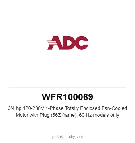 ADC WFR100069 3/4 hp 120-230V 1-Phase Totally Enclosed Fan-Cooled Motor with Plug (56Z frame), 60 Hz models only - American Dryer commercial tumble dryer spare part