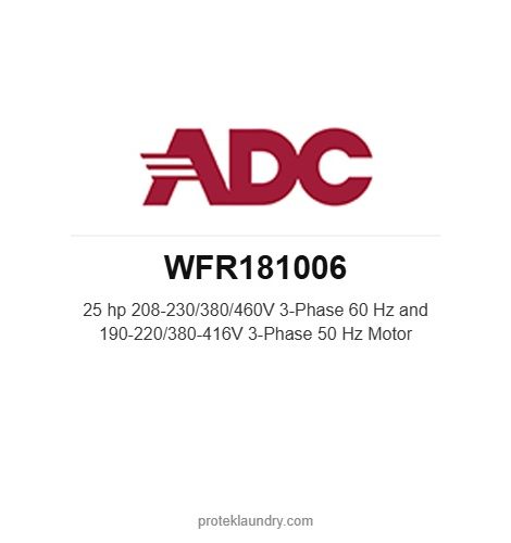 ADC WFR181006 25 hp 208-230/380/460V 3-Phase 60 Hz and 190-220/380-416V 3-Phase 50 Hz Motor - American Dryer commercial tumble dryer spare part